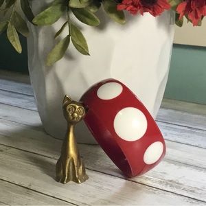 Vintage Mod Polka dot Lucite Bangle Bracelet Bright Red & White 1960s